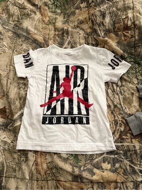 Jordan White Short-Sleeve Tee with Red Jumpman and Black AIR Graphic